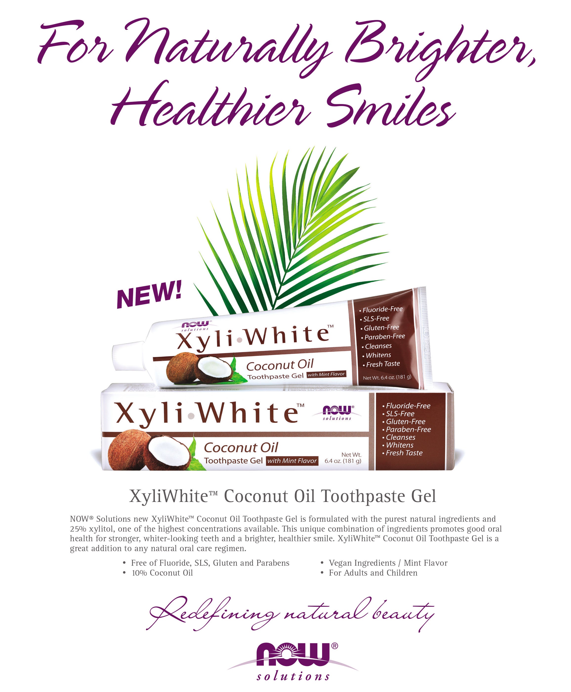 NOW Solutions, Xyliwhite Toothpaste Gel, Coconut Oil, Cleanses and Whitens, Cool Coconut-Mint Taste, 6.4-Ounce (181 g) Personal Care NOW Foods USA
