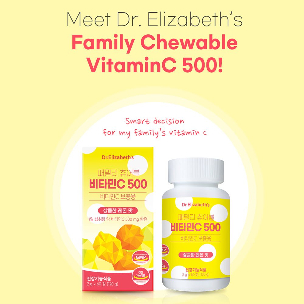 (Best by 09/24) Dr. Elizabeth’s Family Chewable Vitamin-C 500 2g x 60 tablets Refreshing Lemon Flavour for Optimal Health - Bloom Concept