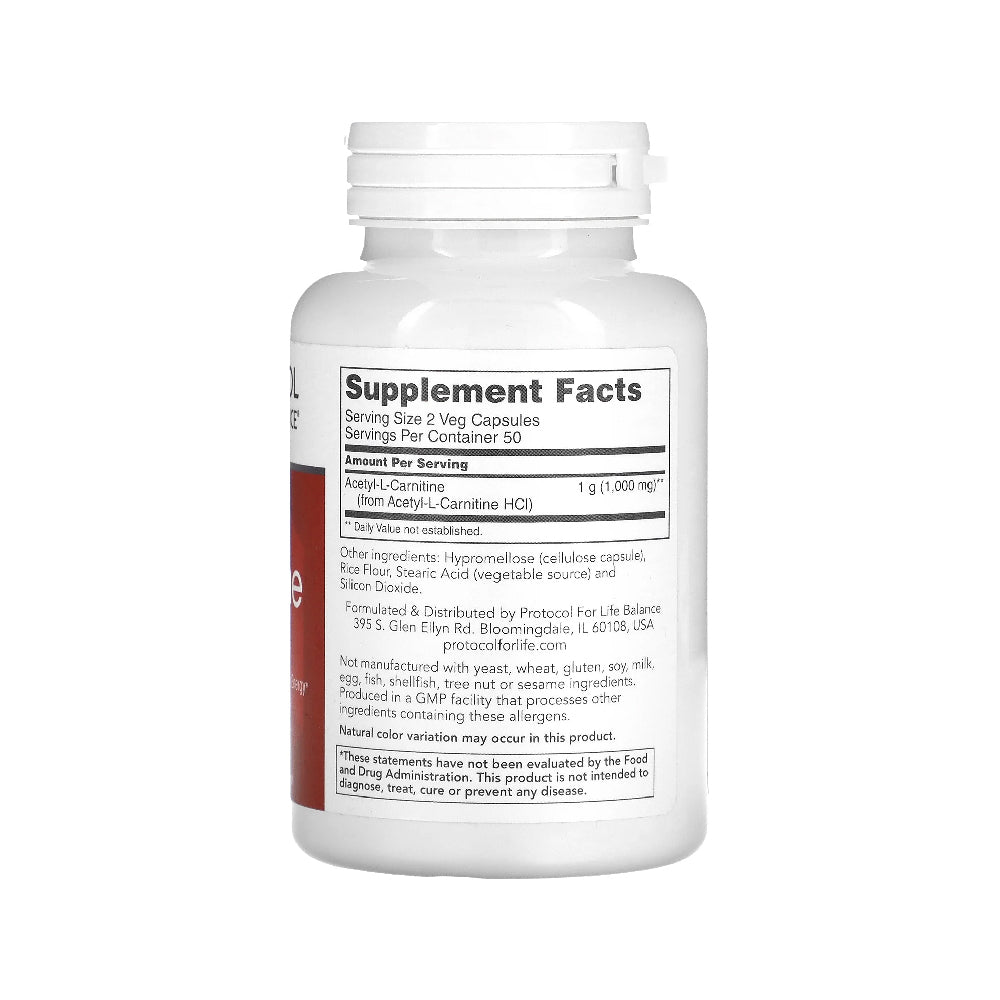 Protocol for Life Balance, Acetyl-L-Carnitine, 500 mg, 100 Veg Capsules Vitamins & Supplements Protocol For Life Balance