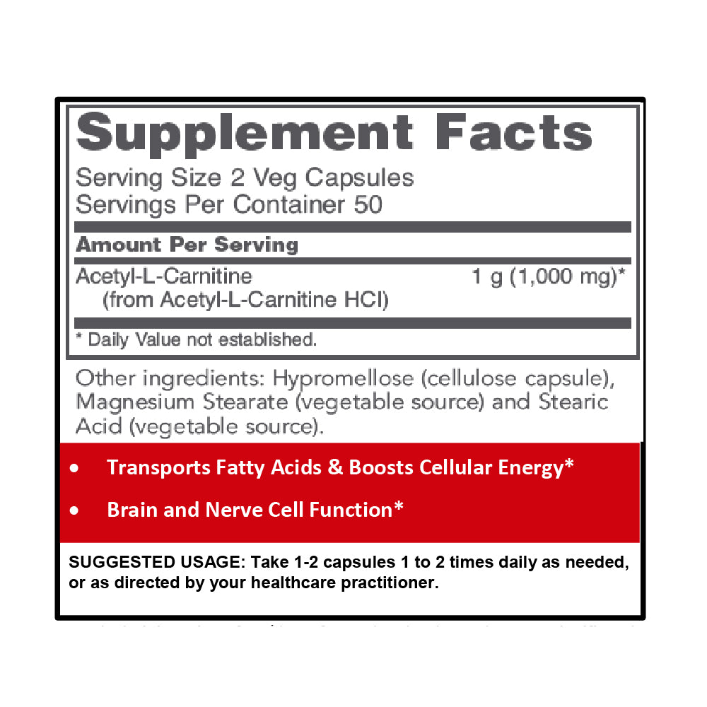 Protocol for Life Balance, Acetyl-L-Carnitine, 500 mg, 100 Veg Capsules Vitamins & Supplements Protocol For Life Balance