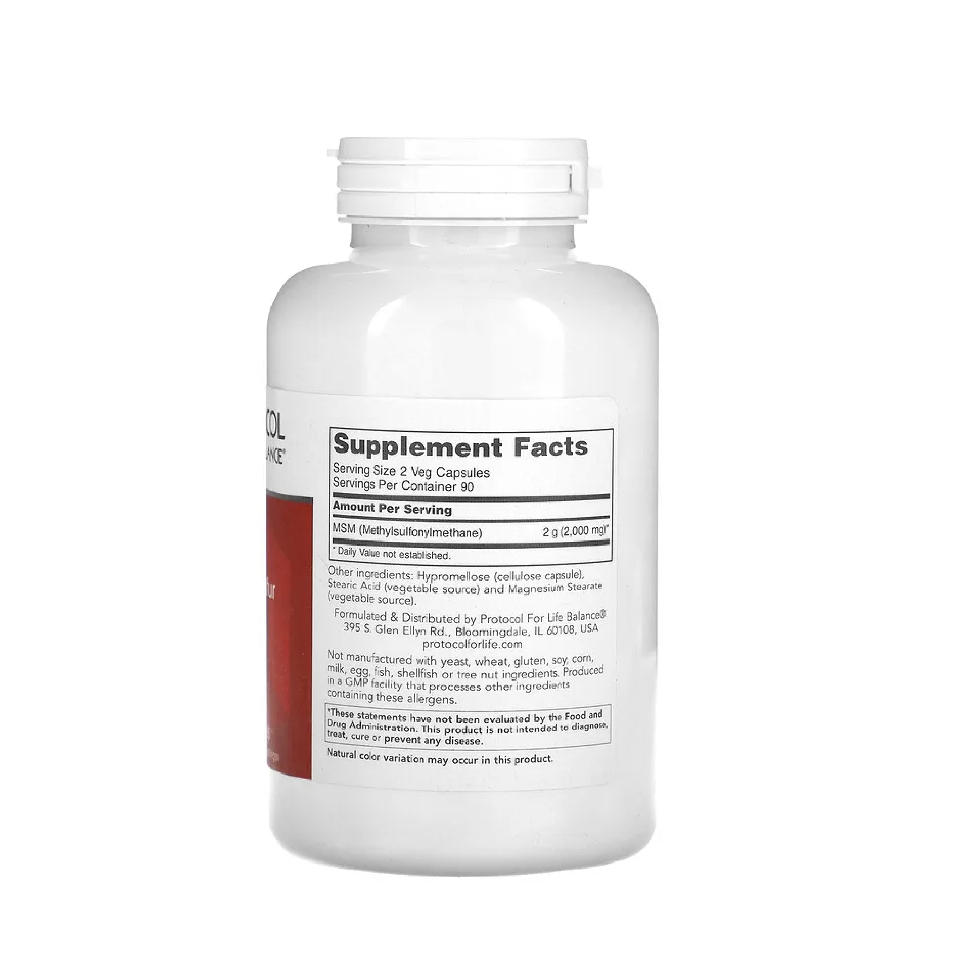 Protocol for Life Balance, MSM, 1,000 mg, 180 Veg Capsules Supports Healthy Tissue Protocol For Life Balance
