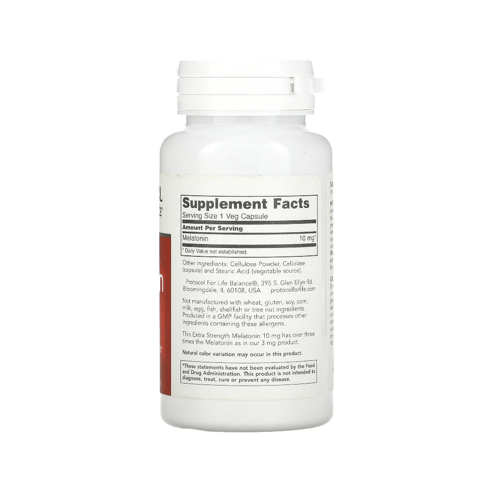 Protocol for Life Balance, Melatonin, Extra Strength, 10 mg, 100 Veg Capsules Healthy Sleep Protocol For Life Balance