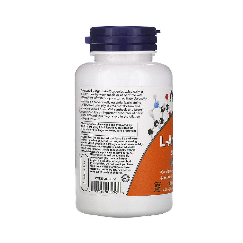 NOW Supplements, L-Arginine 500 mg, Nitric Oxide Precursor*, Amino Acid, 100 Veg Capsules Vitamins & Supplements NOW Foods USA
