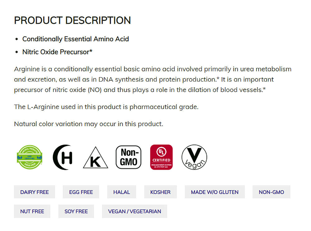 NOW Supplements, L-Arginine 500 mg, Nitric Oxide Precursor*, Amino Acid, 100 Veg Capsules Vitamins & Supplements NOW Foods USA