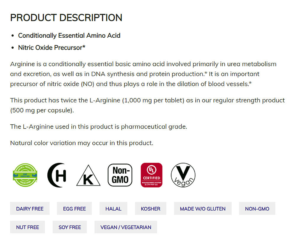 NOW Supplements, L-Arginine 1,000 mg, Nitric Oxide Precursor*, Amino Acid, 120 Tablets Vitamins & Supplements NOW Foods USA