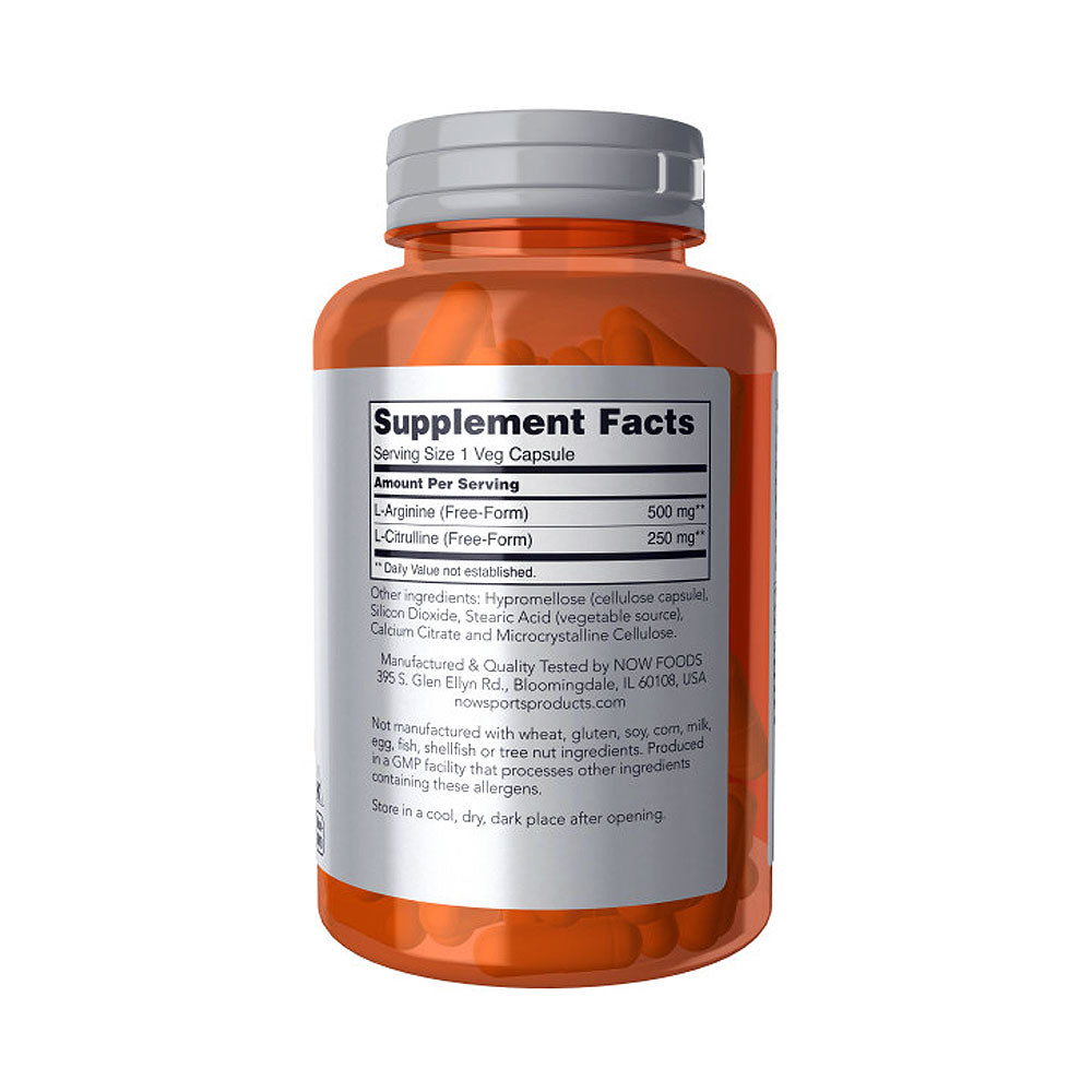 NOW Sports Nutrition, Arginine & Citrulline 500 mg/ 250 mg, Amino Acids, 120 Veg Capsules Vitamins & Supplements NOW Foods USA
