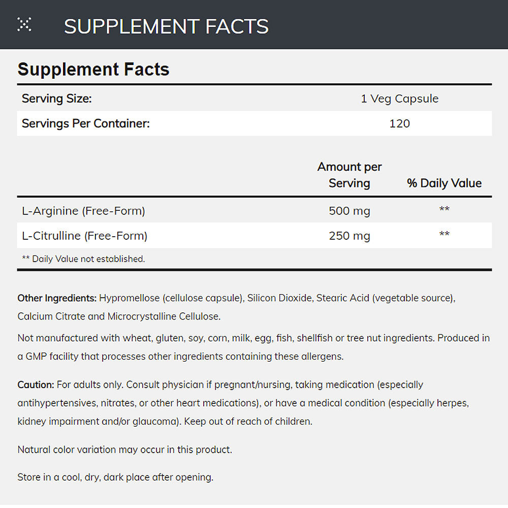 NOW Sports Nutrition, Arginine & Citrulline 500 mg/ 250 mg, Amino Acids, 120 Veg Capsules Vitamins & Supplements NOW Foods USA
