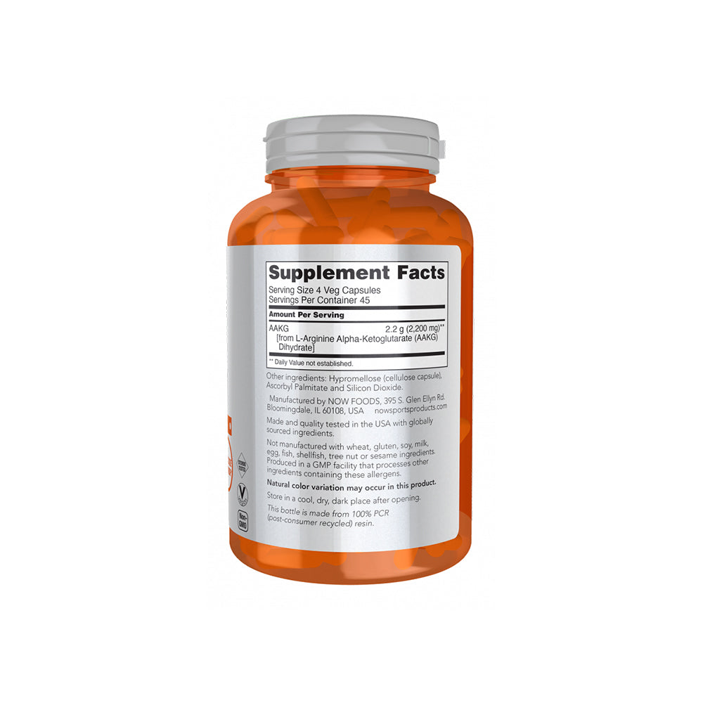 NOW Sports AAKG 2200, Arginine, Energy Productuion, 180 Veg Capsules Vitamins & Supplements NOW Foods USA