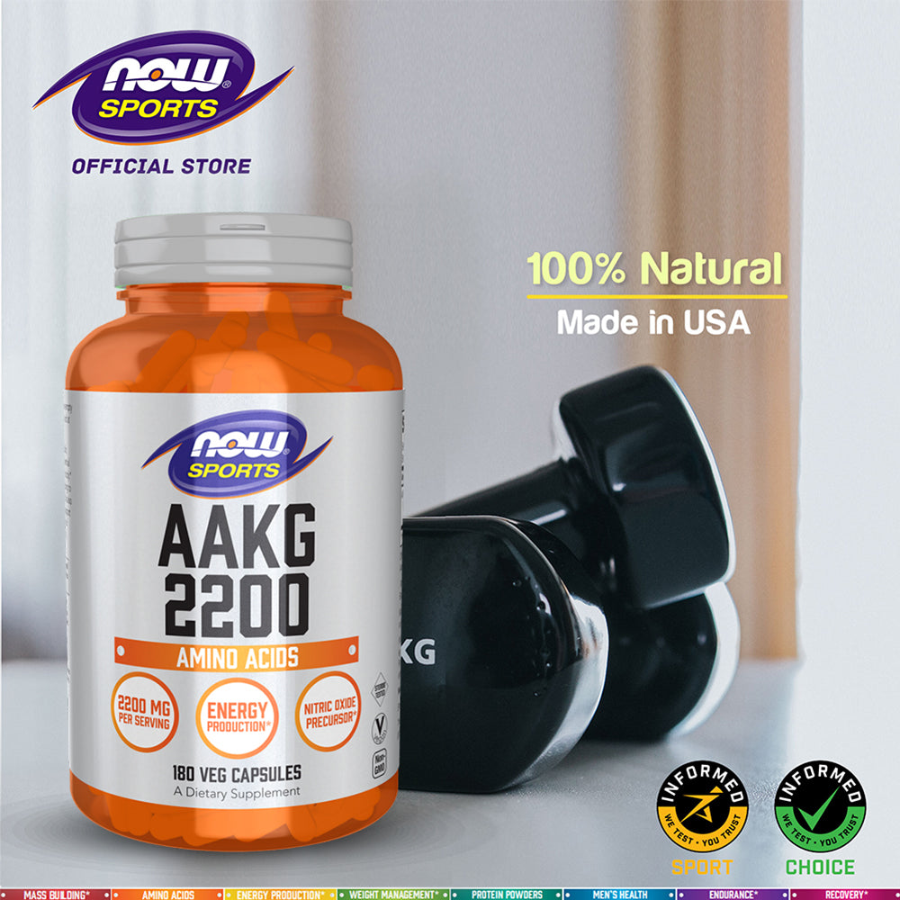 NOW Sports AAKG 2200, Arginine, Energy Productuion, 180 Veg Capsules Vitamins & Supplements NOW Foods USA