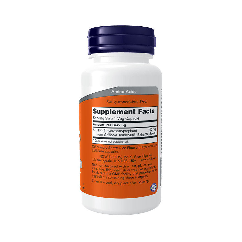 NOW Supplements, 5-HTP (5-hydroxytryptophan) 100 mg, Neurotransmitter Support*, 60 Veg Capsules - Bloom Concept