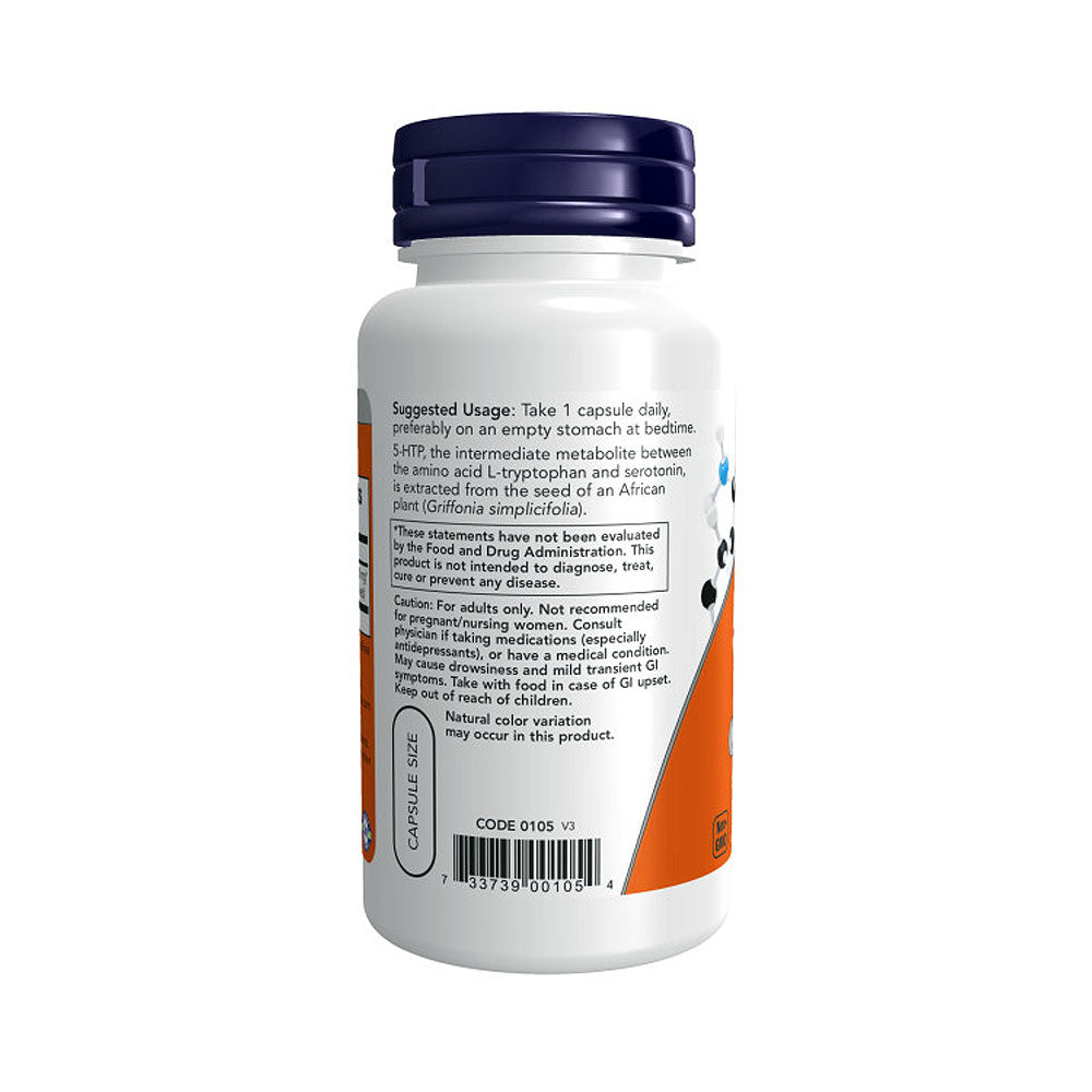 NOW Supplements, 5-HTP (5-hydroxytryptophan) 100 mg, Neurotransmitter Support*, 60 Veg Capsules - Bloom Concept