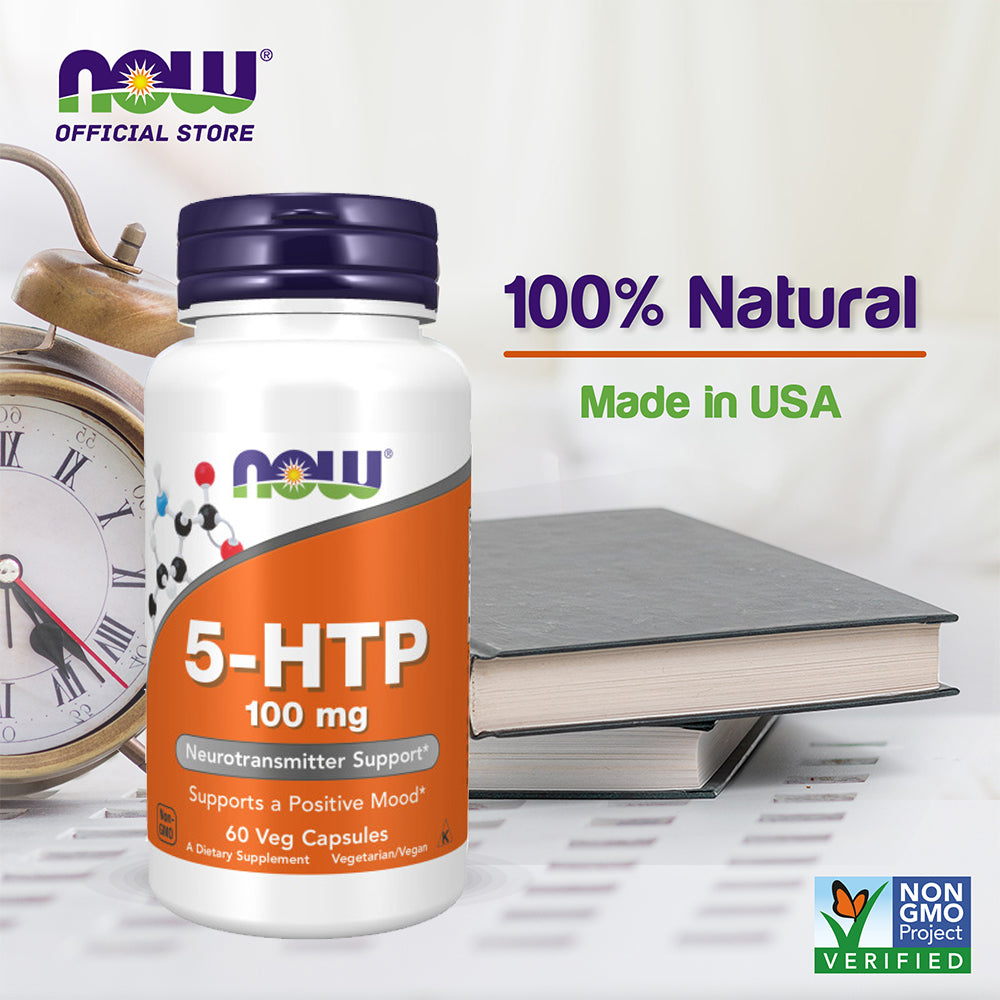 NOW Supplements, 5-HTP (5-hydroxytryptophan) 100 mg, Neurotransmitter Support*, 60 Veg Capsules - Bloom Concept