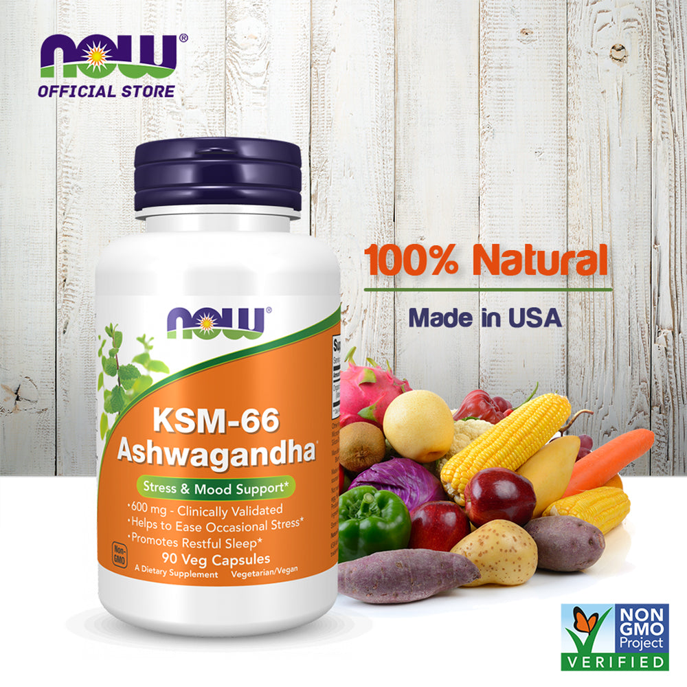 NOW Supplements, KSM-66 Ashwagandha®, Stress and Sleep Support, 90 Veg Capsules Vitamins & Supplements NOW Foods USA