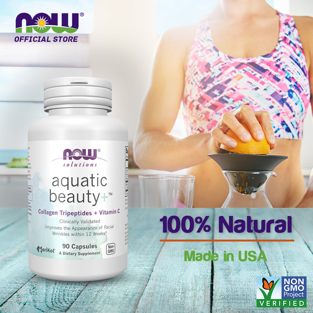 NOW Solutions Aquatic Beauty+ Capsules - Marine Collagen and Vitamin C Supplement for Youthful Skin*, Non-GMO, 60 Capsules Vitamins & Supplements NOW Foods USA