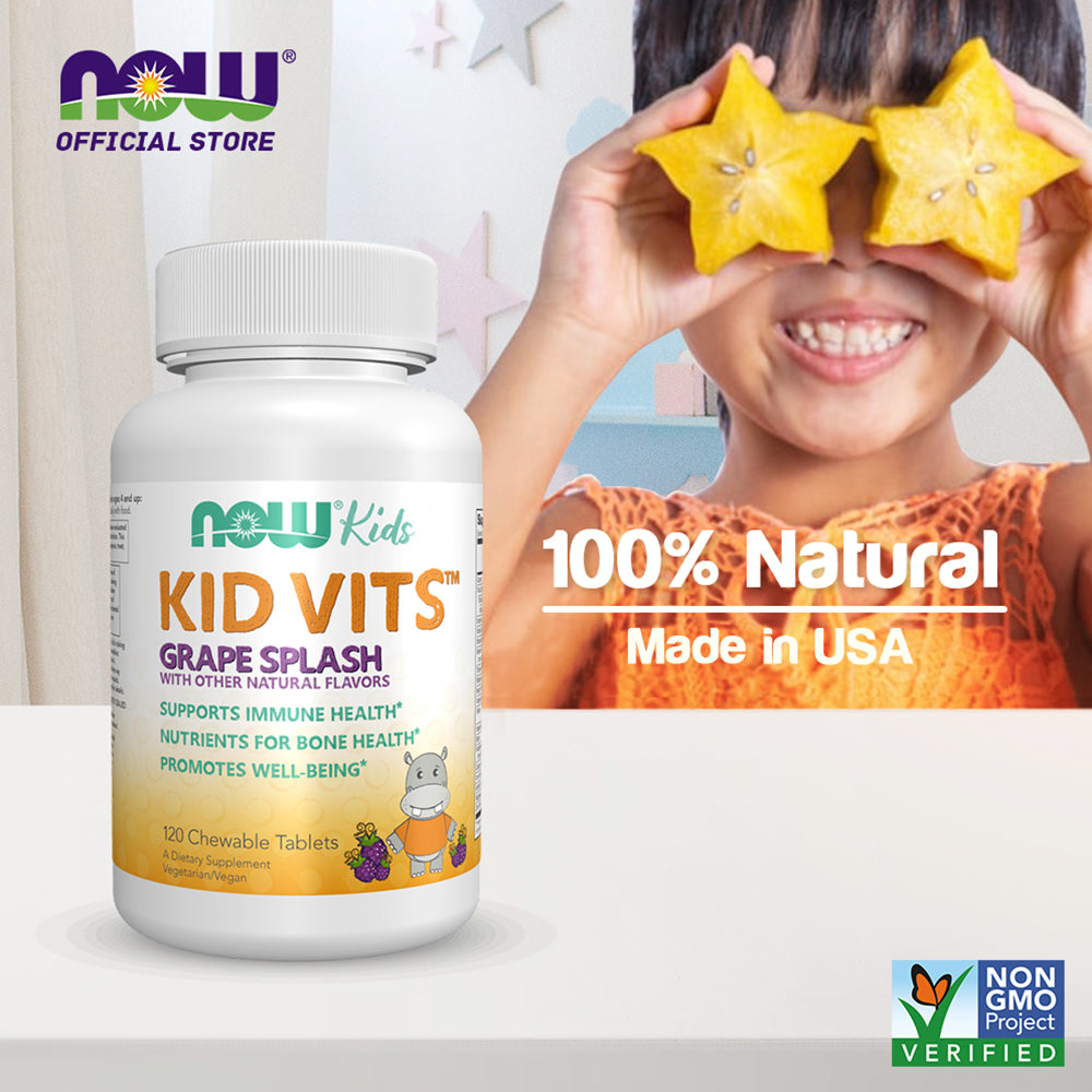 NOW Kids Supplements, Kid Vits Multivitamin, Grape Flavor, 120 Chewable Tablets Vitamins & Supplements NOW Foods USA