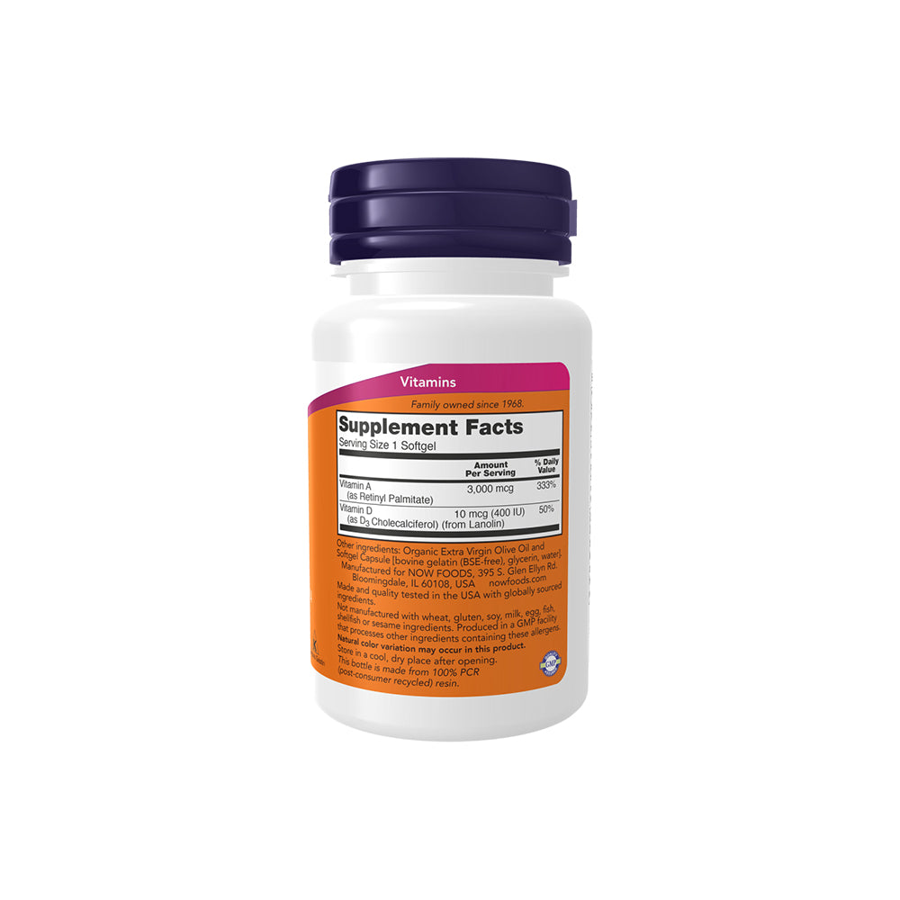 NOW Supplements, Vitamin A & D 10,000/400 IU, Eye Health*, Essential Nutrition, 100 Softgels Vitamins & Supplements NOW Foods USA