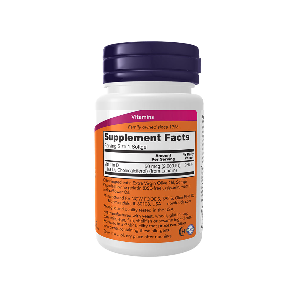 NOW Supplements, Vitamin D-3 2,000 IU, High Potency, Structural Support*, 30 Softgels Vitamins & Supplements NOW Foods USA