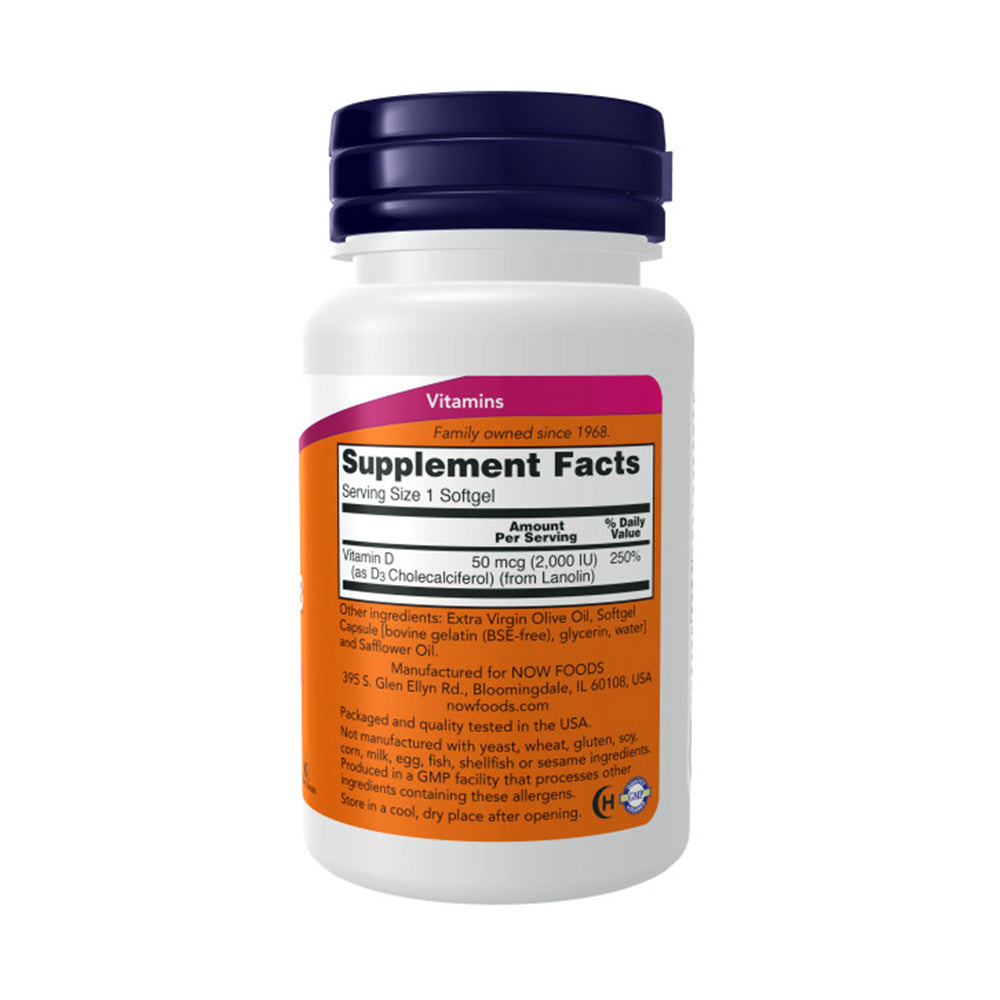 NOW Supplements, Vitamin D-3 2,000 IU, High Potency, Structural Support*, 120 Softgels Vitamins & Supplements NOW Foods USA