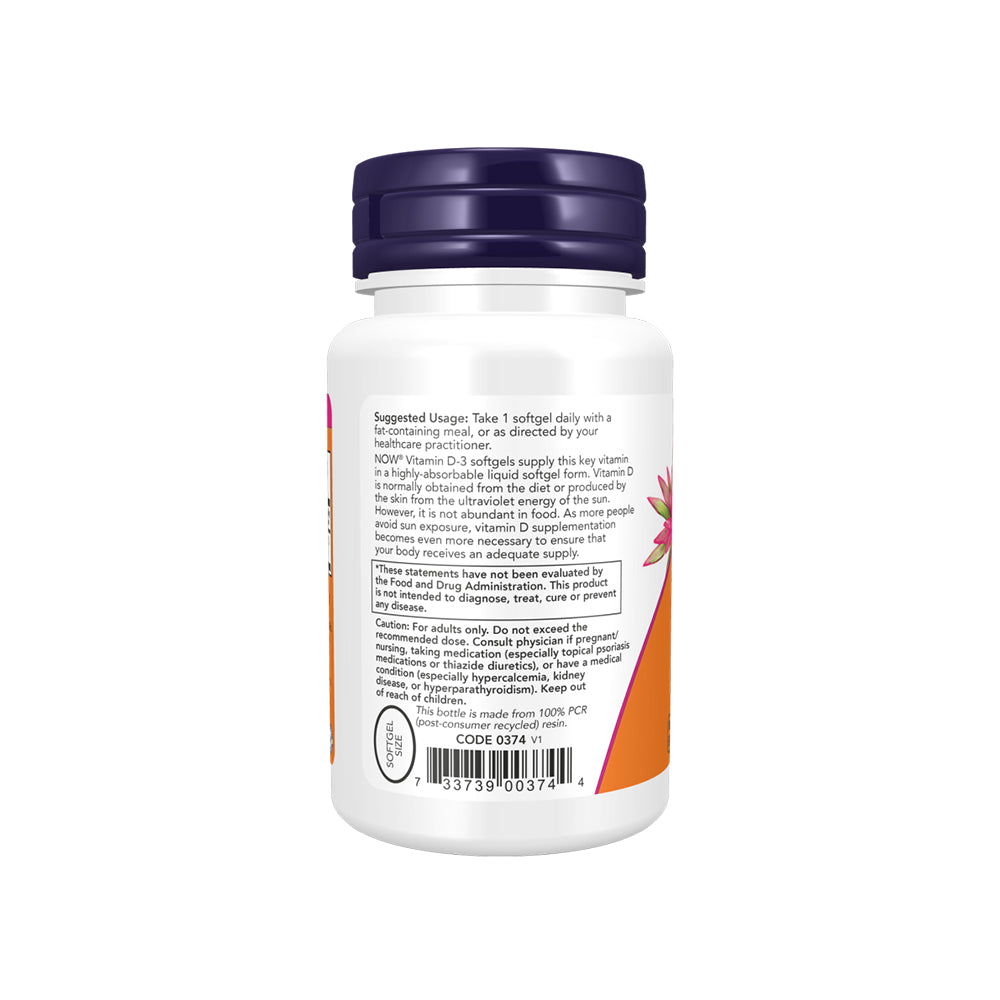 NOW Supplement, Vitamin D-3, High Potency, 5000 IU, 30 Softgels Vitamins & Supplements NOW Foods USA