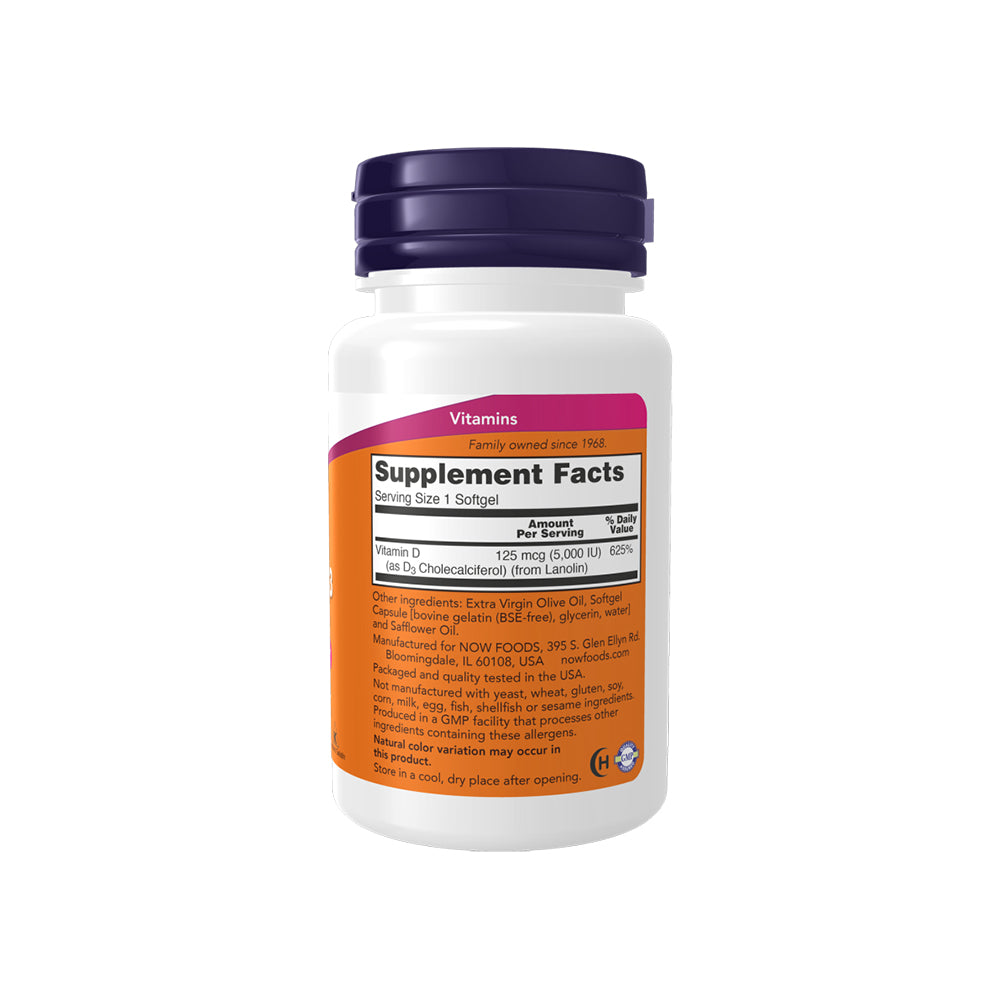 NOW Supplement, Vitamin D-3, High Potency, 5000 IU, 30 Softgels Vitamins & Supplements NOW Foods USA