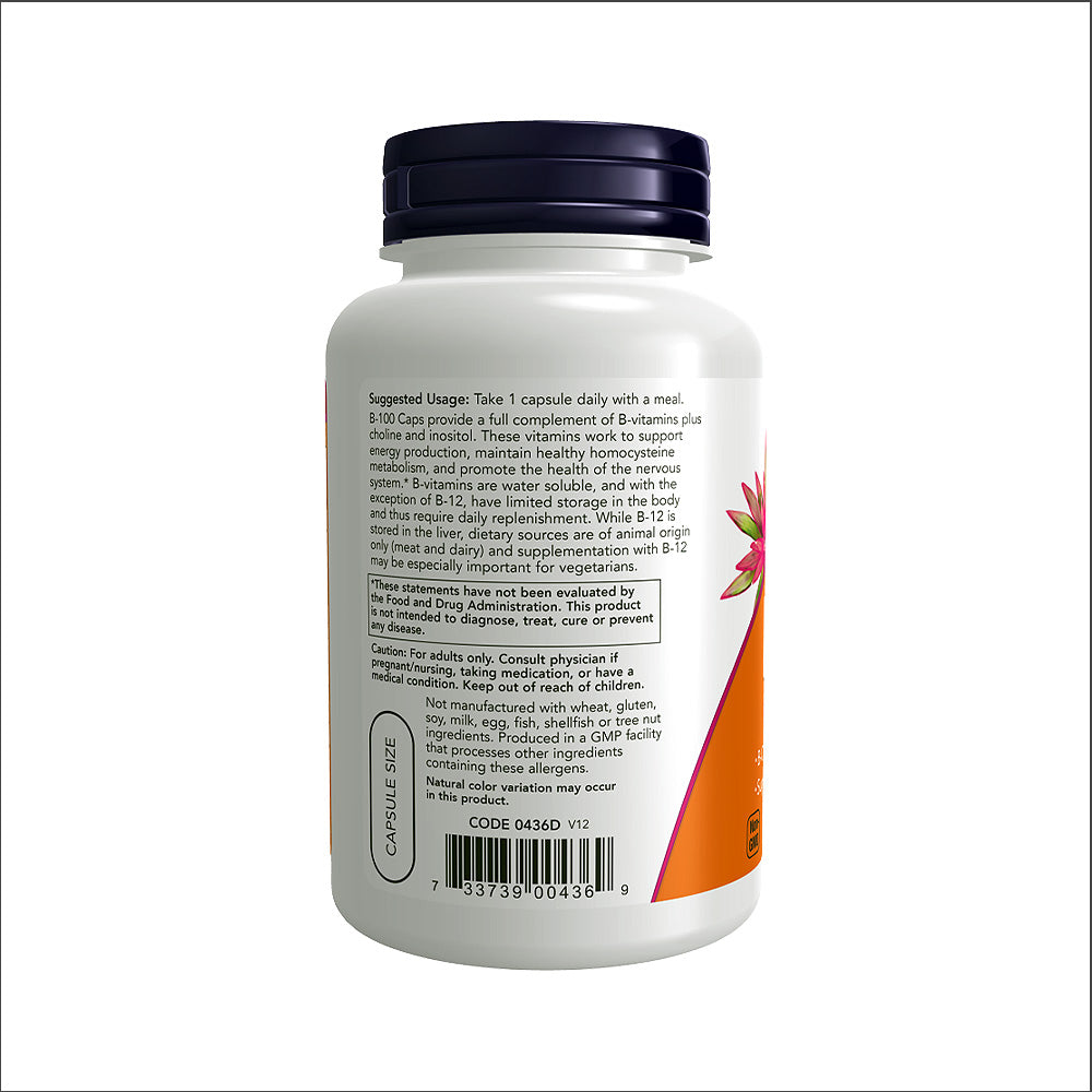 NOW Supplements, Vitamin B-100, Energy Production*, Nervous System Health*, 100 Veg Capsules Vitamins & Supplements NOW Foods USA