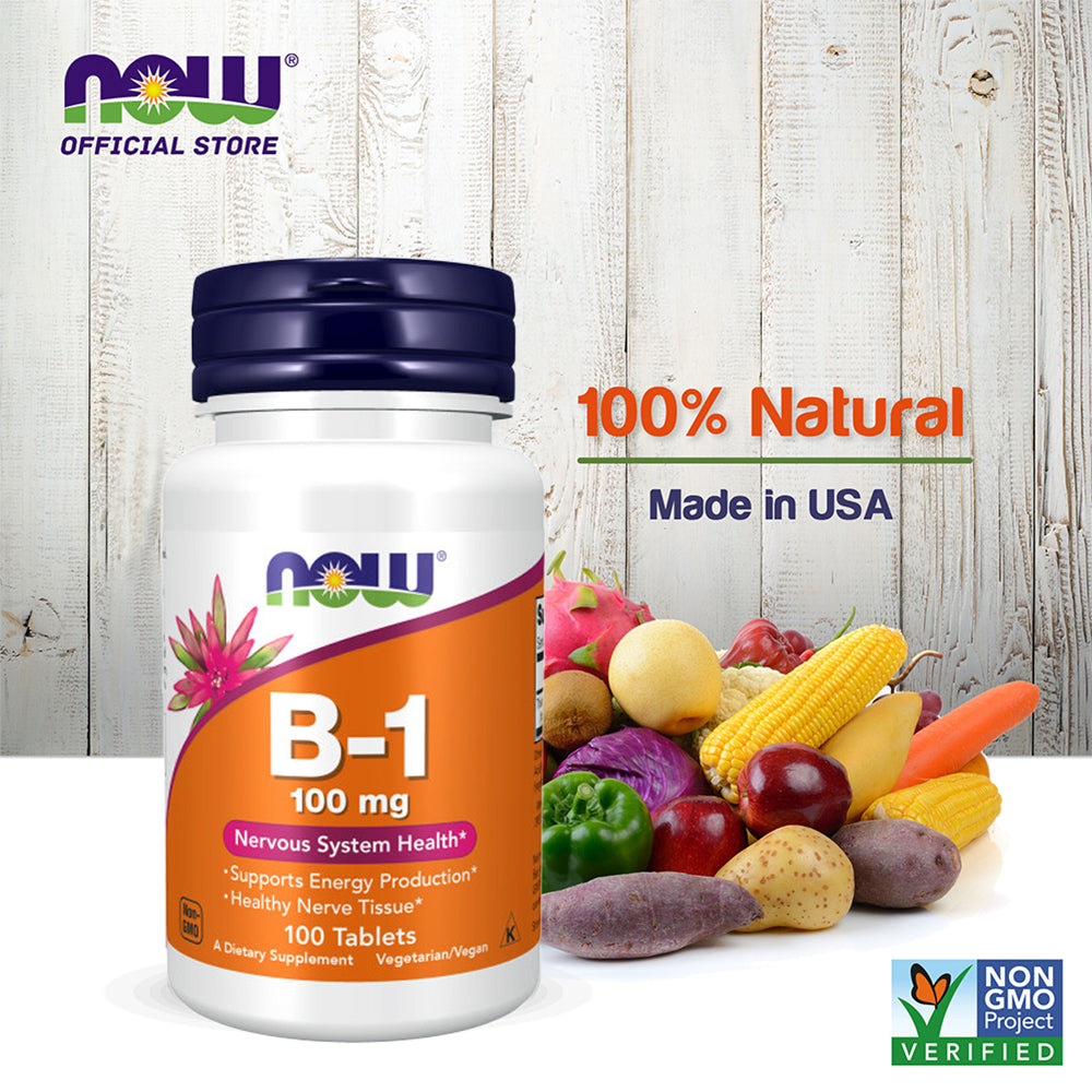 NOW Supplements, Vitamin B-1 100 mg, Energy Production*, Nervous System Health*, 100 Tablets - Bloom Concept