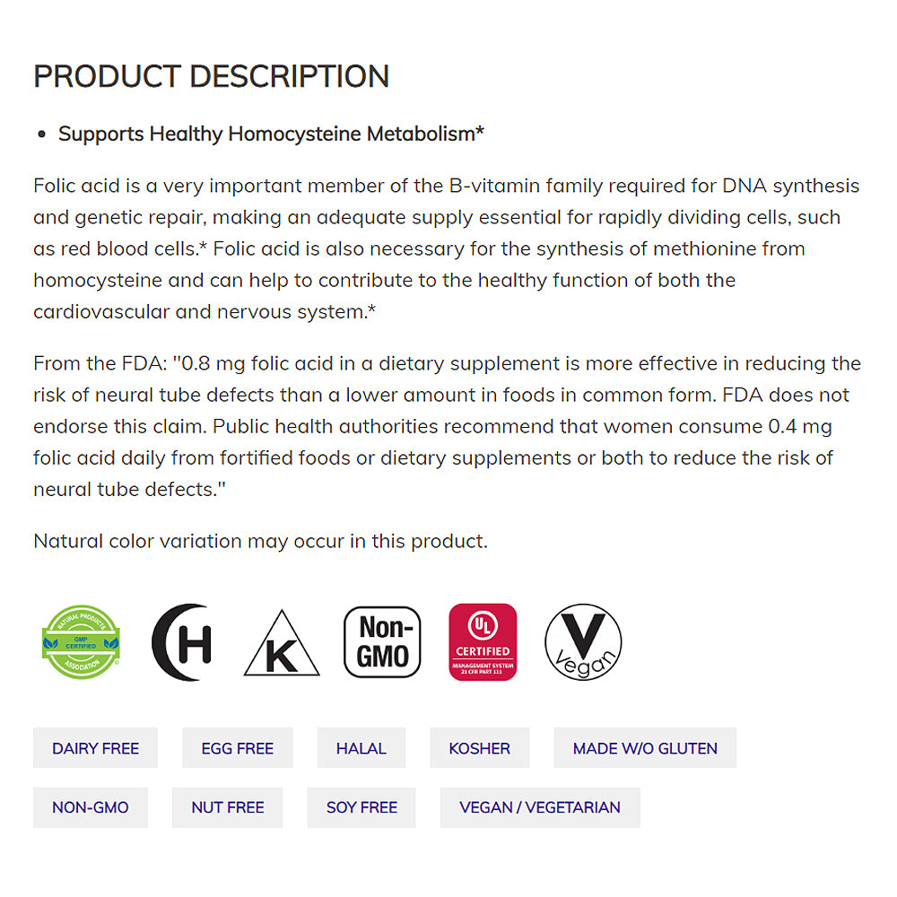 NOW Supplements, Folic Acid 800 mcg + B-12 (Cyanocobalamin) 25 mcg, B Complex Vitamin, 250 Tablets - Bloom Concept
