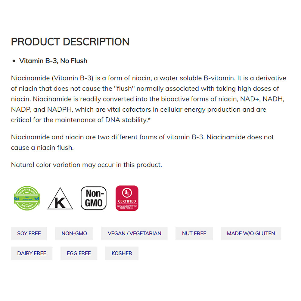 NOW Supplements, Niacinamide (Vitamin B-3) 500 mg, Energy Production*, 100 Veg Capsules Vitamins & Supplements NOW Foods USA