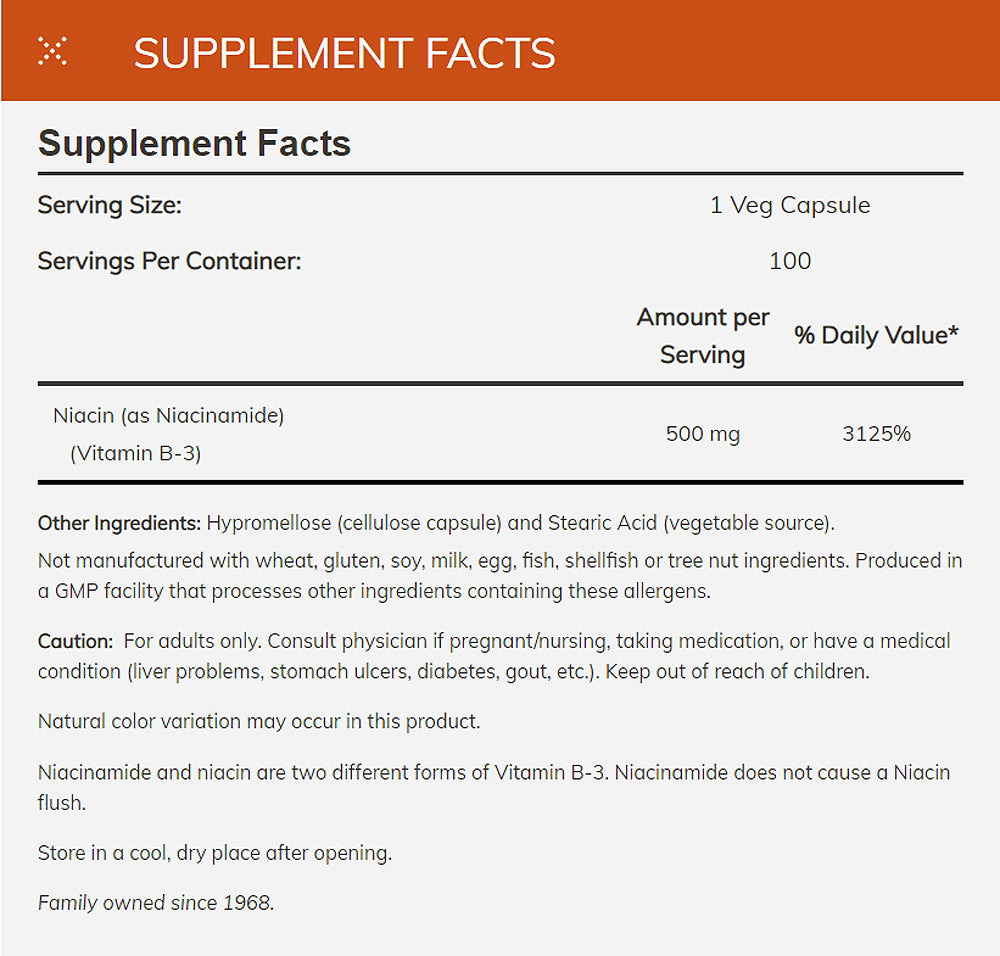 NOW Supplements, Niacinamide (Vitamin B-3) 500 mg, Energy Production*, 100 Veg Capsules Vitamins & Supplements NOW Foods USA