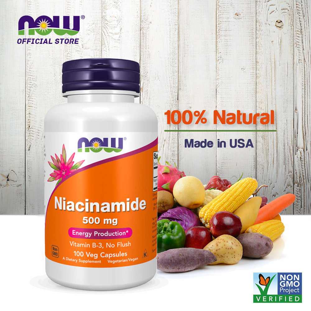 NOW Supplements, Niacinamide (Vitamin B-3) 500 mg, Energy Production*, 100 Veg Capsules Vitamins & Supplements NOW Foods USA