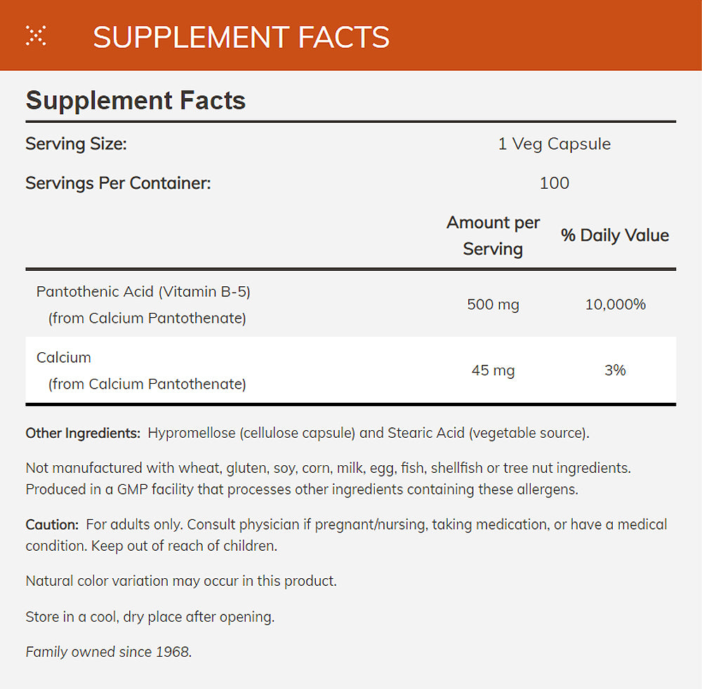 NOW Supplements, Pantothenic Acid (Vitamin B-5) 500 mg, B-Complex Vitamin, 100 Capsules - Bloom Concept