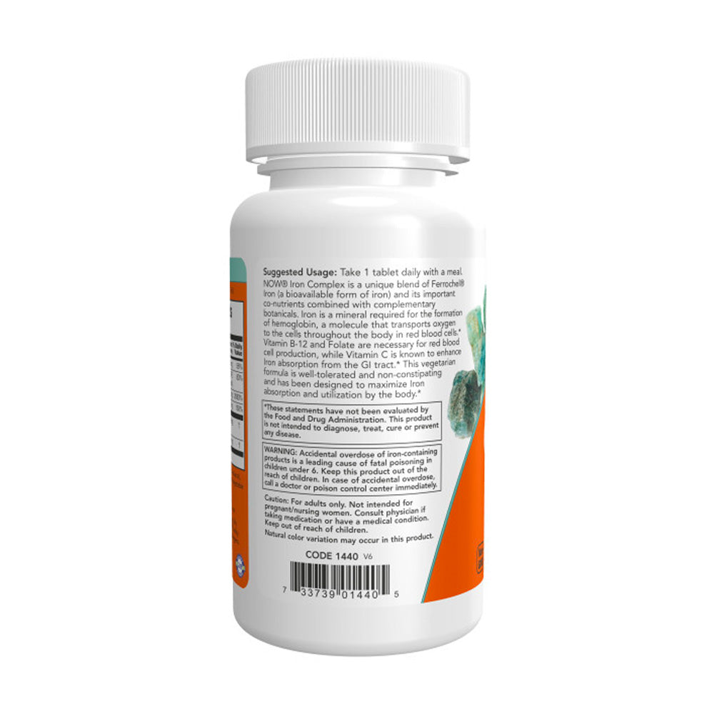 NOW Supplements, Iron Complex, Non-Constipating*, Essential Mineral, 100 Tablets - Bloom Concept
