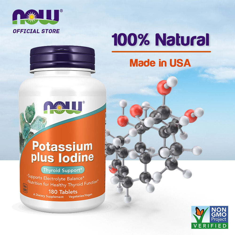 NOW Supplements, Potassium plus Iodine, Supports Electrolyte Balance*, Thyroid Support*, 180 Tablets - Bloom Concept