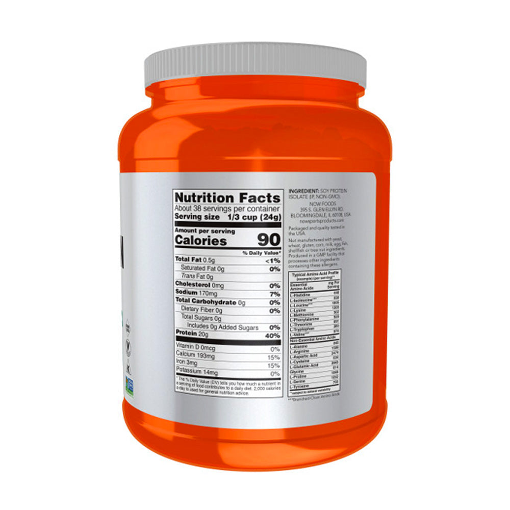 NOW Sports Nutrition, Soy Protein Isolate 20 g, 0 Carbs, Unflavored Powder, 2-Pound (907 g) - Bloom Concept