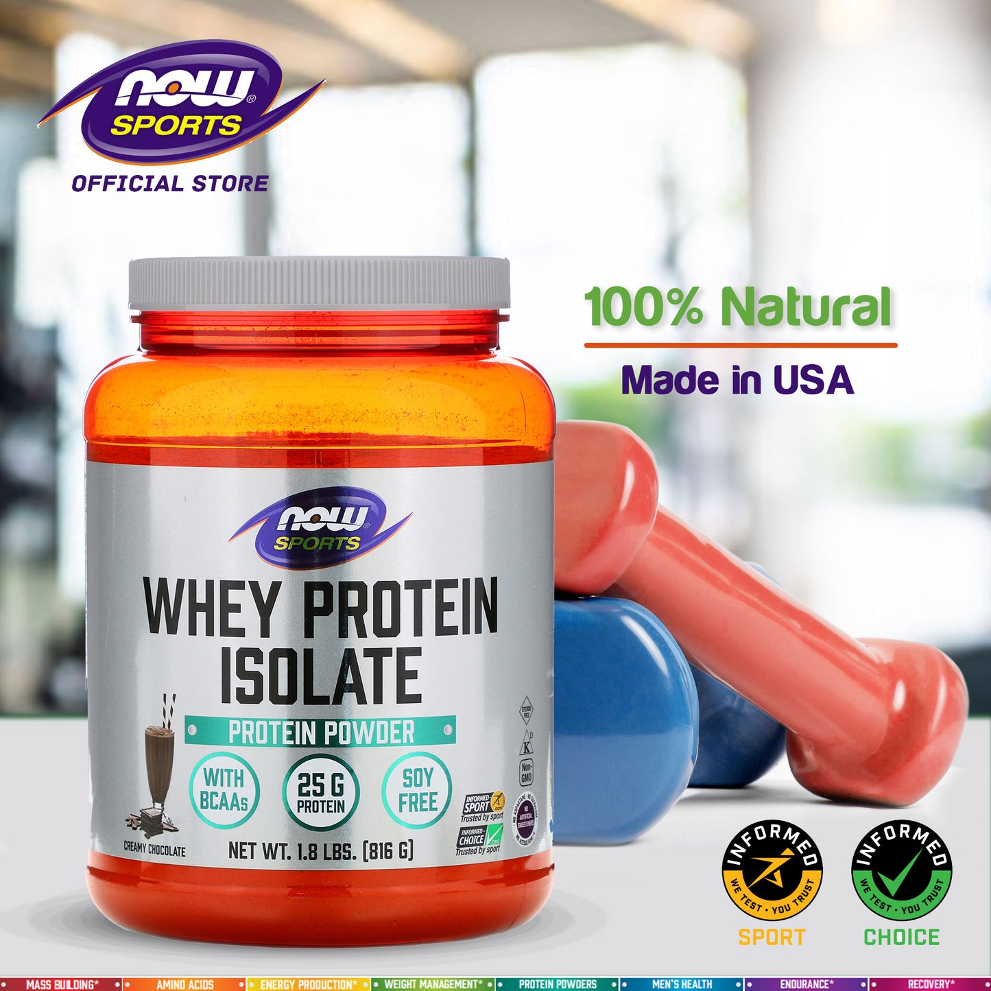 NOW Sports Nutrition, Whey Protein Isolate, 25 g With BCAAs, Creamy Chocolate Powder, 1.8-Pound (816 g) - Bloom Concept