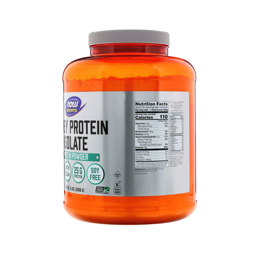 NOW Sports Nutrition, Whey Protein Isolate, 25 g With BCAAs, Unflavored Powder, 5-Pound (2268 g) - Bloom Concept