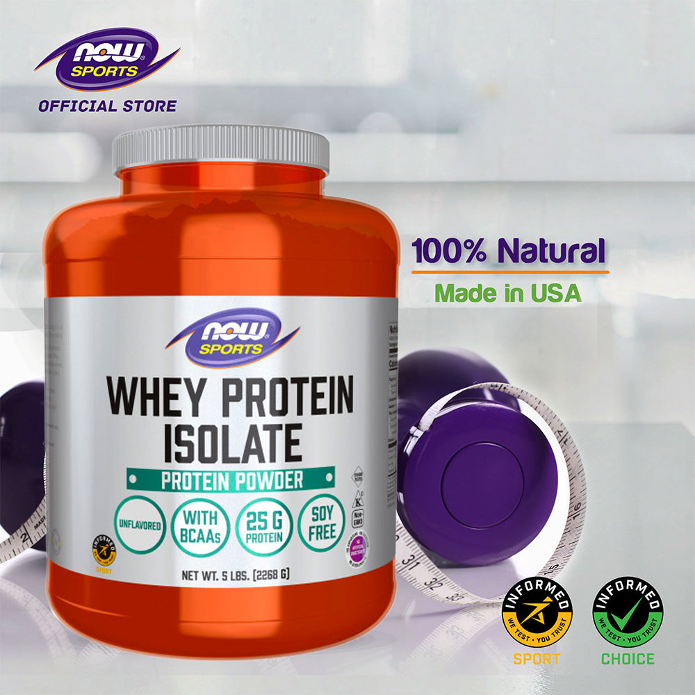 NOW Sports Nutrition, Whey Protein Isolate, 25 g With BCAAs, Unflavored Powder, 5-Pound (2268 g) - Bloom Concept