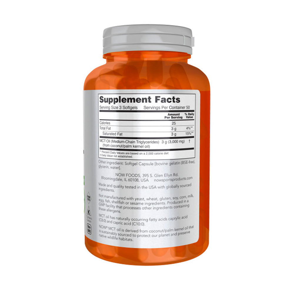NOW Sports Nutrition, MCT (Medium-chain triglycerides) Oil 1,000 mg, Weight Management, 150 Softgels Vitamins & Supplements NOW Foods USA