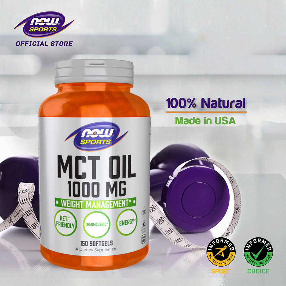 NOW Sports Nutrition, MCT (Medium-chain triglycerides) Oil 1,000 mg, Weight Management, 150 Softgels Vitamins & Supplements NOW Foods USA