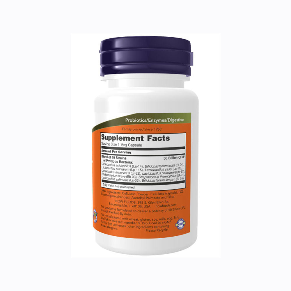 NOW Supplements, Probiotic-10™, 50 Billion, with 10 Probiotic Strains, Strain Verified, 50 Veg Capsules - Bloom Concept