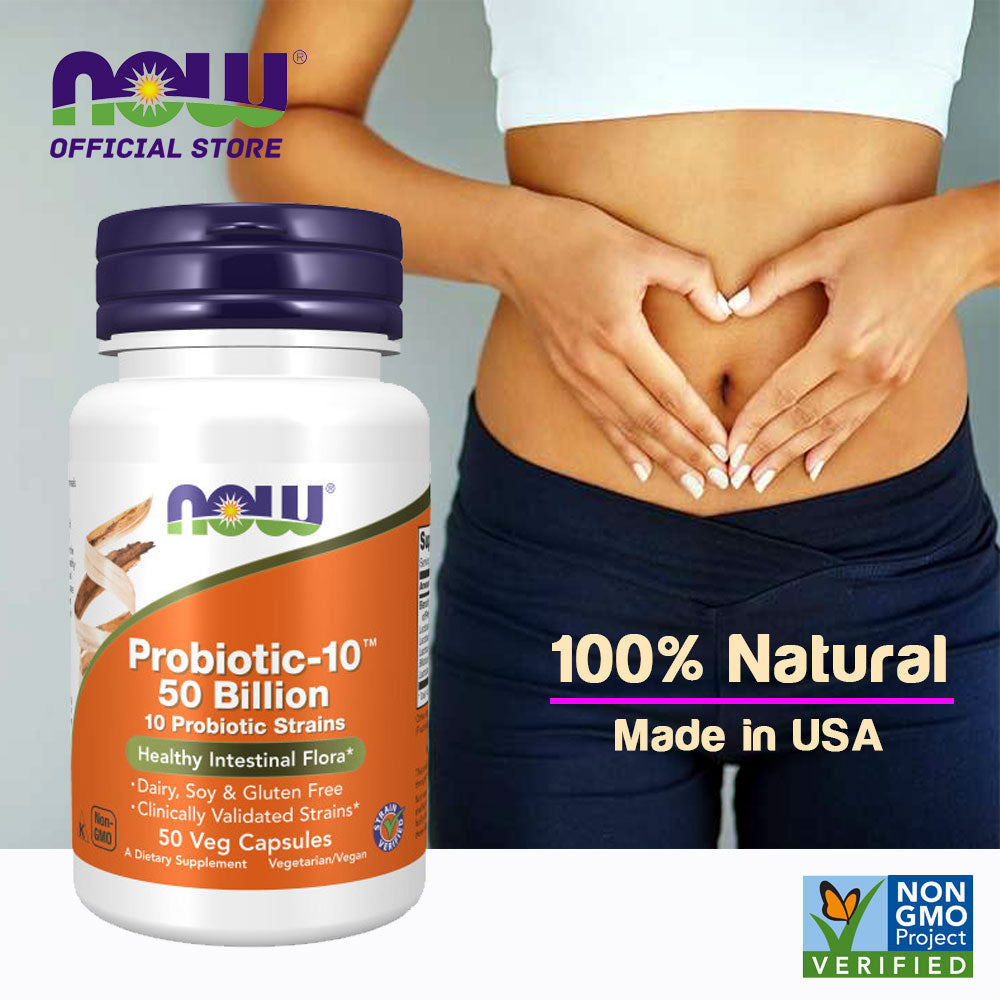 NOW Supplements, Probiotic-10™, 50 Billion, with 10 Probiotic Strains, Strain Verified, 50 Veg Capsules - Bloom Concept