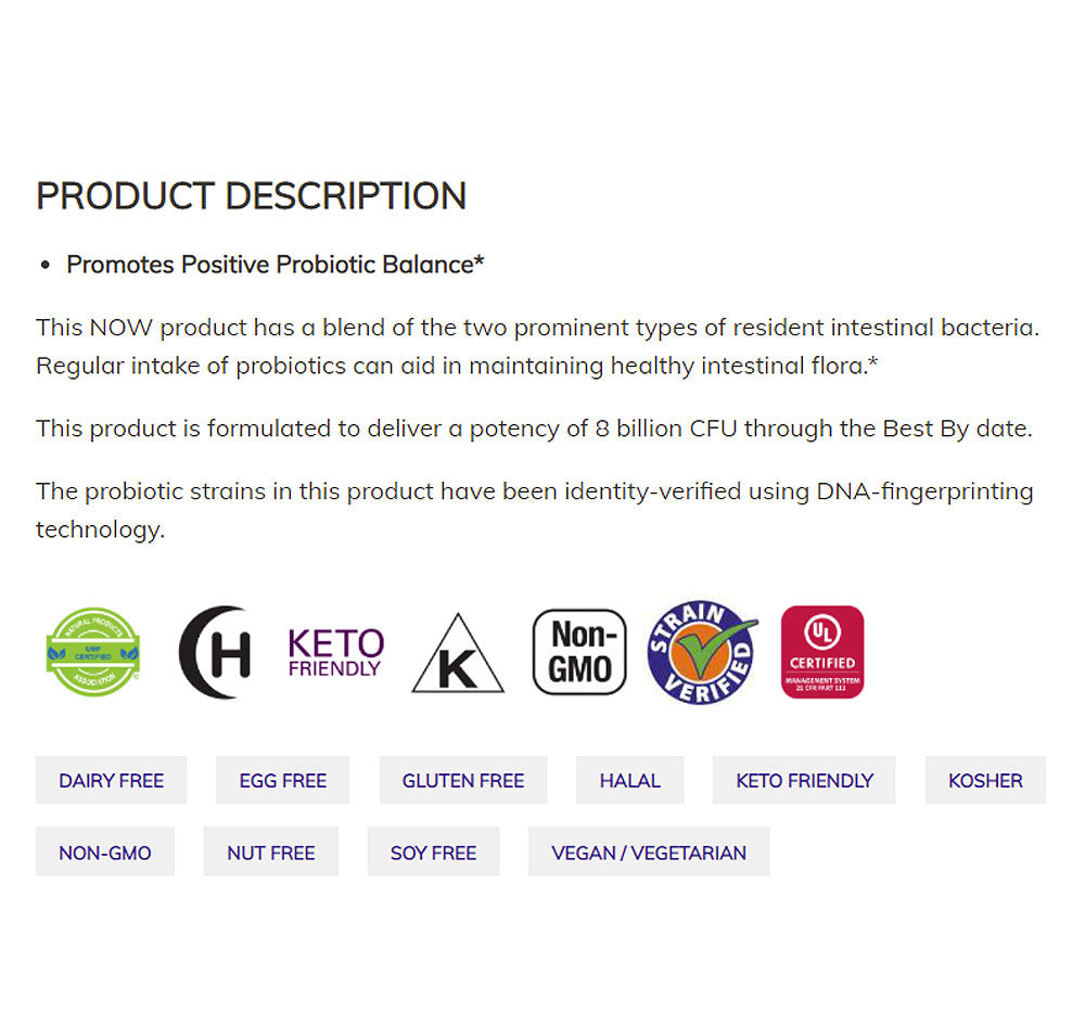 NOW Supplements, 8 Billion Acidophilus & Bifidus, Dairy, Soy and Gluten Free, Strain Verified, 60 Veg Capsules - Bloom Concept