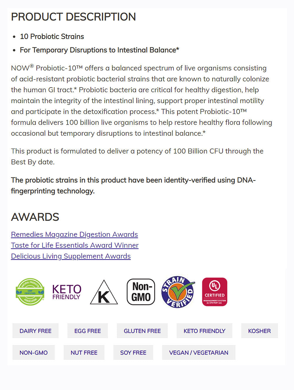 NOW Supplements, Probiotic-10™, 100 Billion, with 10 Probiotic Strains, Dairy, Soy and Gluten Free, Strain Verified, 30 Veg Capsules - Bloom Concept