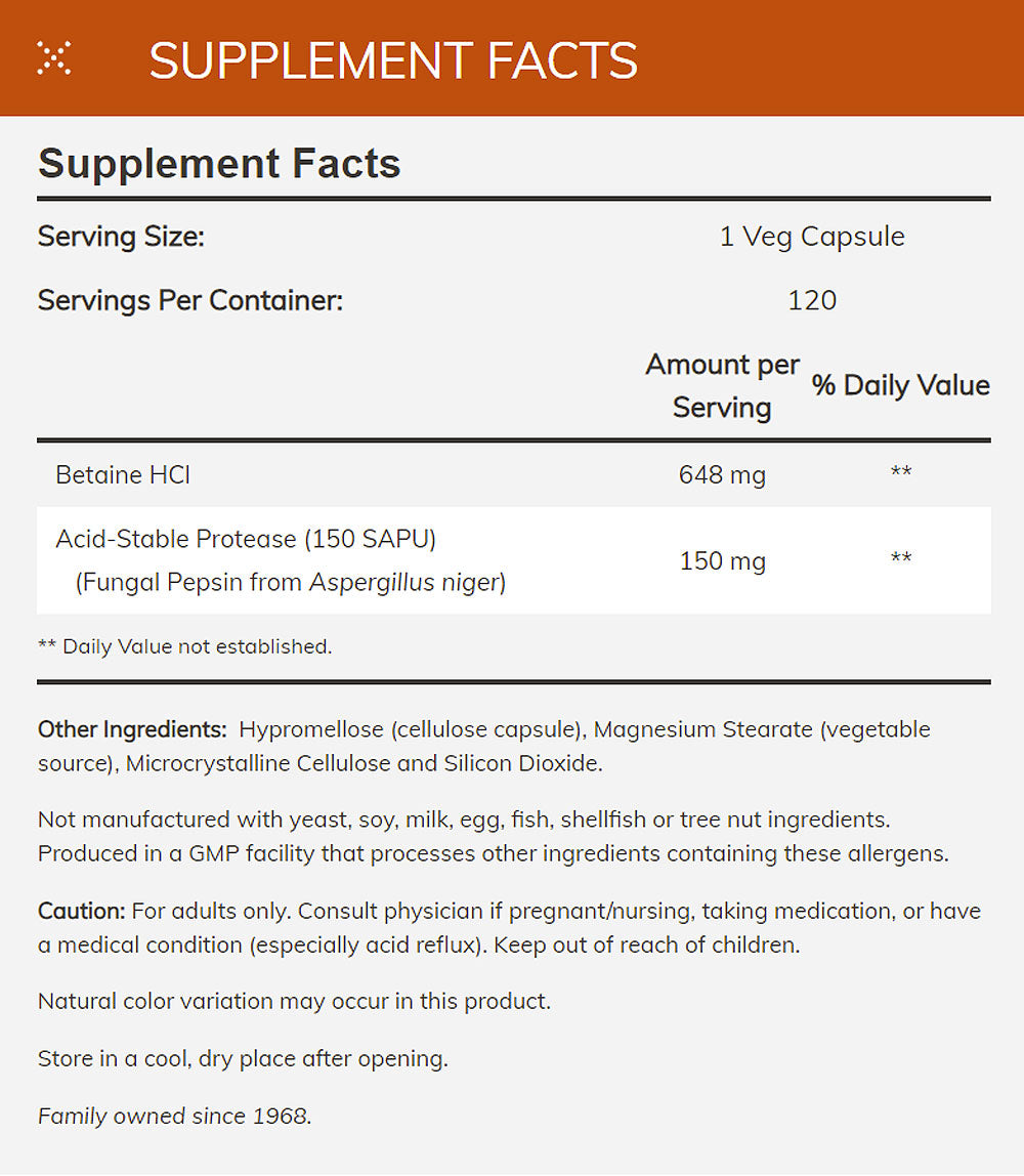 NOW Supplements, Betaine HCl 648 mg, Vegetarian Formula, Digestive Support*, 120 Veg Capsules - Bloom Concept