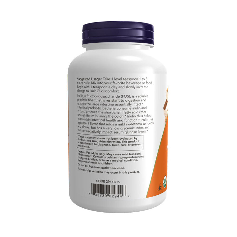 NOW Supplements, Inulin Prebiotic Pure Powder, Certified Organic, Non-GMO Project Verified, Intestinal Support*, 8-Ounce (227g) Vitamins & Supplements NOW Foods USA