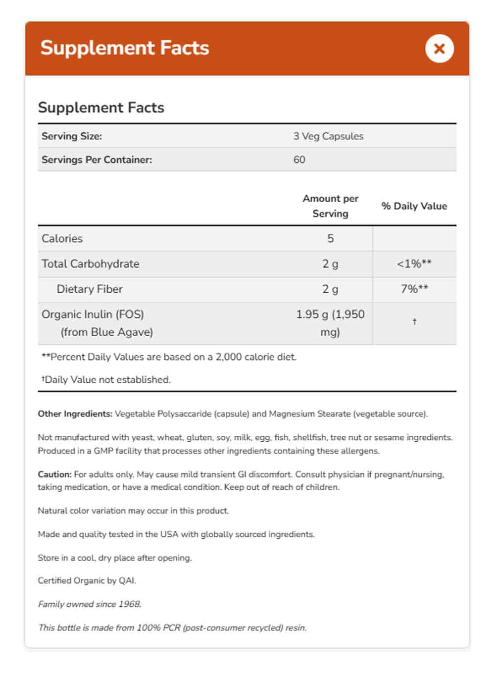 NOW Supplements Prebiotic Inulin Fiber, 180 Veg Capsules Vitamins & Supplements NOW Foods USA