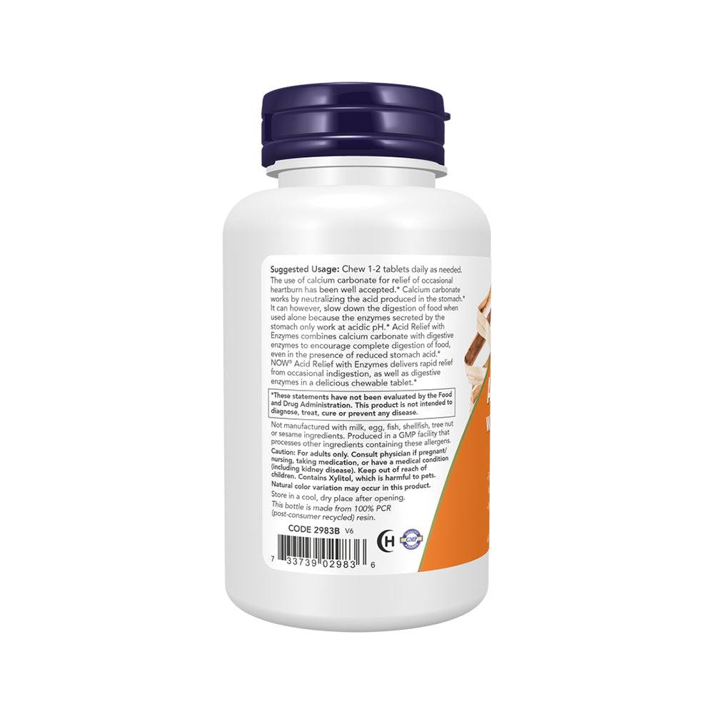 NOW Supplements, Acid Relief with Enzymes, Xylitol Sweetened, Digestive Health*, 60 Chewables Vitamins & Supplements NOW Foods USA