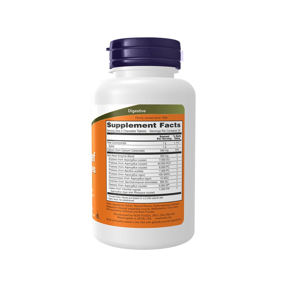 NOW Supplements, Acid Relief with Enzymes, Xylitol Sweetened, Digestive Health*, 60 Chewables Vitamins & Supplements NOW Foods USA