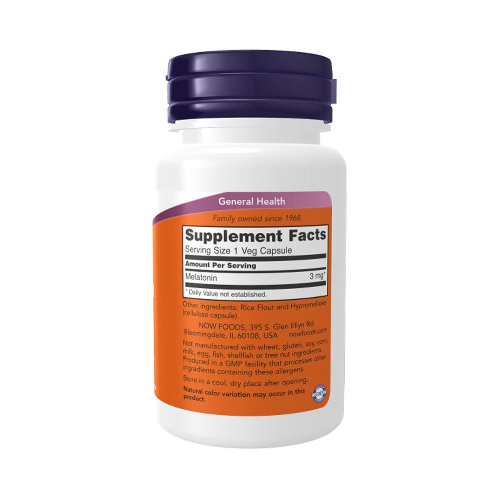 NOW Supplements, Melatonin 3 mg, Free Radical Scavenger*, Healthy Sleep Cycle*, 60 Veg Capsules - Bloom Concept