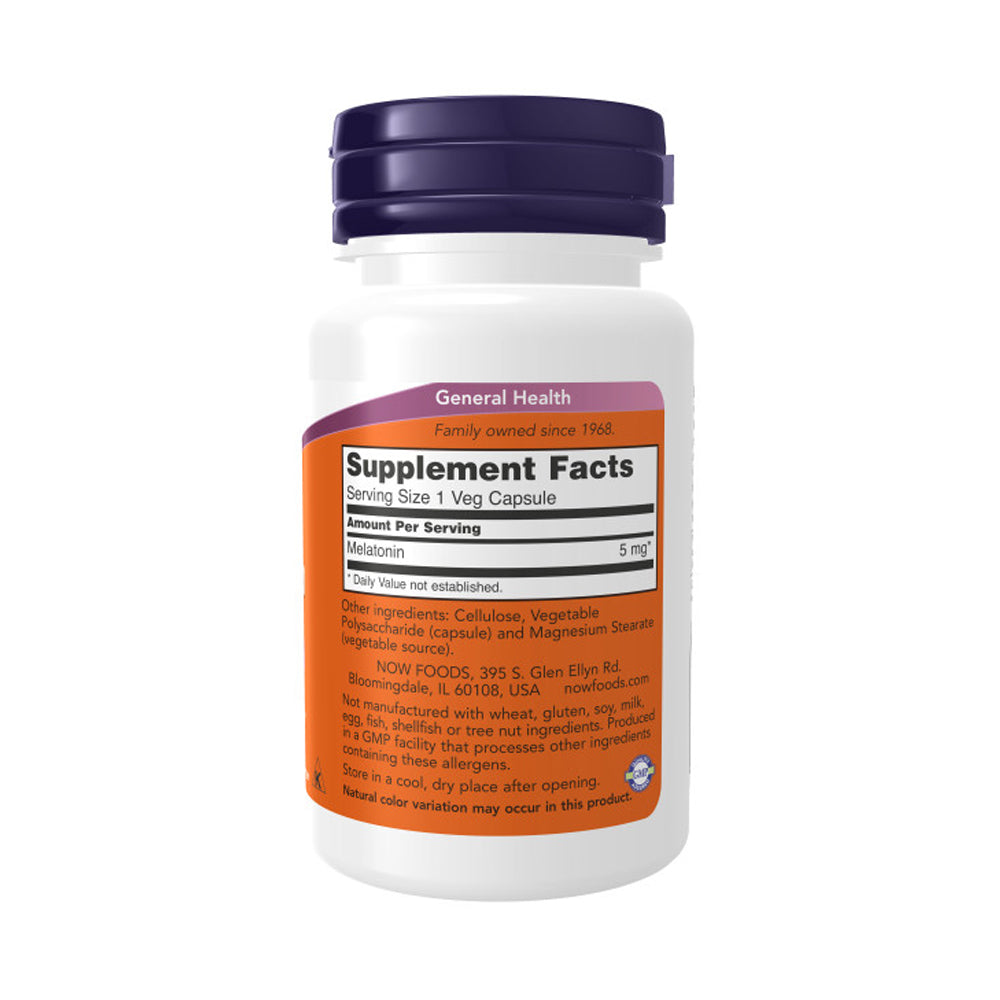 NOW Supplements, Melatonin 5 mg, Free Radical Scavenger*, Healthy Sleep Cycle*, 60 Veg Capsules - Bloom Concept